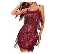 vestido de lentejuelas con flecos Mini vestidos de noche sexis con espalda descubierta y lentejuelas for mujer, vestido ceñido al cuerpo flecos borlas for fiesta cumpleaños para bailes(Burgundy,S)