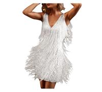 Vestido de Lentejuelas con Flecos Vestido Corto Blanco con Lentejuelas y borlas for Mujer, Sexy, for salón de Baile Latino, Tango, Fiesta Club, Trajes Escenario para Bailes(XL)