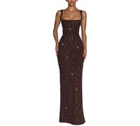 Vestido de Lentejuelas con Lazo En La Espalda, Escote Cuadrado, Tirantes Anchos, Brillante, Corte Ajustado, Ideal Para Ocasiones Formales y Fiestas Nocturnas(Dark brown,M)