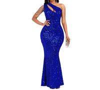 Vestido de Lentejuelas para Mujer, Brillante, Elegante, Sexy, de un Solo Hombro, con borlas, Corte Sirena, Ajustado, Formal, para