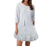 Vestido de lentejuelas para mujer con una línea de manga 3/4 cuello redondo, falda enrollada vestido de lentejuelas para mujer corta elegante y elegante de velada de cóctel fiesta, vestidos brillantes