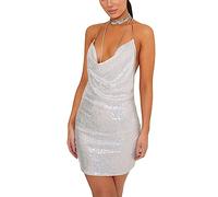 Vestido de lentejuelas para mujer, espalda descubierta, vestido de noche, sexy, vestido de fiesta, corto, mini vestido con purpurina, vestido de cóctel, plateado, vestido de fiesta, elegante, vestido