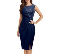 Vestido de lentejuelas para mujer, informal, sin mangas, retro, rockabilly, minivestido de noche, vestido de baile, elegante, brillante, vestido de Nochevieja para fiesta de noche, azul marino, S