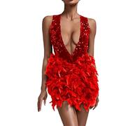 Vestido de lentejuelas para mujer, informal, sin mangas, retro, rockabilly, minivestido de noche, vestido de baile, elegante, festivo, brillante, vestido de lentejuelas, vestido de Nochevieja, rojo