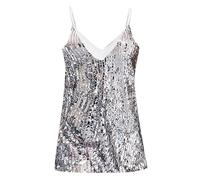 Vestido de lentejuelas para mujer, velada y discoteca, vestido de fiesta elegante, vestido de noche con cuello en V, sin mangas, falda de lentejuelas lisas, vestido brillante de noche, caja de noche