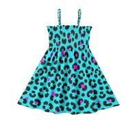 Vestido de línea A para niñas pequeñas, color liso, suave y agradable a la piel para niños pequeños y niñas, Guepardo de algodón con estampado de leopardo azul y rubor, 3 Años