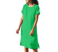 Vestido de lino de manga corta para mujer, vestido largo hasta la rodilla, color sólido, vestido midi de manga corta, vestido tipo túnica, sin accesorios, ligero, para respirar, bohemio, fluido, talla