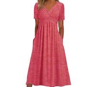 Vestido de lino para mujer, de verano, largo, aireado, monocolor, muselina, algodón, italiano, ligero, informal, verano, vestido de lino, bohemio, vestido de verano, tallas de manga corta, D1-sandía