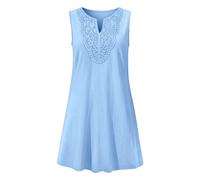 Vestido de lino para mujer, sin mangas, de verano, sin mangas, con cuello en V, línea A, estilo boho, vestido informal hasta la rodilla, camiseta de tirantes, vestido de playa, monocolor, elegante