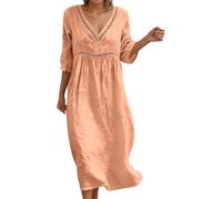 Vestido De Lino Verano De Las Mujeres Manga Corta Vestido Verano Vestidos Lino Midi Las Mujeres Algodón Blusa Vestidos Casuales Holgados Ligeros y fluidos para Roba Ligera y Elegante Playa Vacaciones