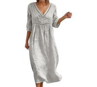 Vestido De Lino Verano De Las Mujeres Manga Corta Vestido Verano Vestidos Lino Midi Las Mujeres Algodón Blusa Vestidos Casuales Holgados Ligeros y fluidos para Roba Ligera y Elegante Playa Vacaciones