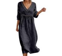Vestido De Lino Verano De Las Mujeres Manga Corta Vestido Verano Vestidos Lino Midi Las Mujeres Algodón Blusa Vestidos Casuales Holgados Ligeros y fluidos para Roba Ligera y Elegante Playa Vacaciones