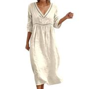 Vestido De Lino Verano De Las Mujeres Manga Corta Vestido Verano Vestidos Lino Midi Las Mujeres Algodón Blusa Vestidos Casuales Holgados Ligeros y fluidos para Roba Ligera y Elegante Playa Vacaciones