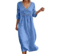 Vestido De Lino Verano De Las Mujeres Manga Corta Vestido Verano Vestidos Lino Midi Las Mujeres Vestidos Casuales Holgados y fluidos para Roba Ligera y Elegante Playa Vacaciones