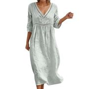 Vestido De Lino Verano De Las Mujeres Manga Corta Vestido Verano Vestidos Lino Midi Las Mujeres Vestidos Casuales Holgados y fluidos para Roba Ligera y Elegante Playa Vacaciones