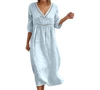 Vestido De Lino Verano De Las Mujeres Manga Corta Vestido Verano Vestidos Lino Midi Las Mujeres Vestidos Casuales Holgados y fluidos para Roba Ligera y Elegante Playa Vacaciones