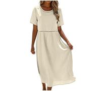 Vestido De Lino Verano Vestidos Algodon Verano Mujer Cuello V Algodón Y Lino Vestido Mujer Casual Sueltos Escote En V Mini De Manga Corta Corte a Ideal para La Playa