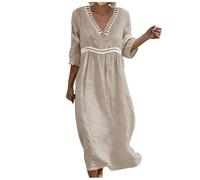 Vestido De Lino Verano Vestidos Mujer Largo Elegante Cuello V Algodón Y Lino Vestido Mujer Verano Casual Sueltos Escote En V Mini De Manga Corta Corte a Ideal para La Playa