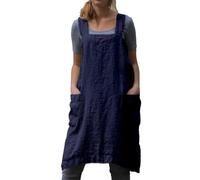 Vestido de lino y algodón para mujer, estilo delantal, para tareas domésticas y jardinería, con bolsillos grandes, color sólido, bata ligera para cocinar, limpiar, manualidades, delantal práctico y