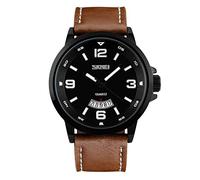 Vestido de los hombres de moda reloj de pulsera con banda de cuero marrón único Casual analógico cuarzo relojes Classic negocios resistente al agua reloj de pulsera calendario FECHA semana - negro
