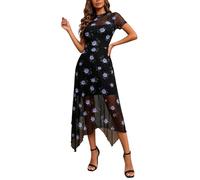 Vestido de lunares para mujer, estilo gótico, dos capas, estampado floral, retro, irregular, de manga corta, floral, transpirable, para el tiempo libre