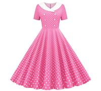 Vestido de lunares para mujer, estilo rockabilly, cuello en V, manga corta, casual, acampanado, vestido de cóctel, fiesta, fiesta de los años 50, vestido de noche de graduación