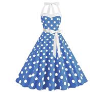 Vestido de lunares para mujer, vestido de fiesta, cuello en A, vestido con cinturón, azul claro, M