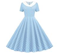 Vestido de lunares para mujer, vintage, estilo rockabilly, cuello en V, manga corta, casual, acampanado, vestido de cóctel, fiesta, fiesta de los años 50, vestido de noche de graduación, azul, L