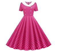 Vestido de lunares para mujer, vintage, estilo rockabilly, cuello en V, manga corta, casual, acampanado, vestido de cóctel, fiesta, fiesta de los años 50, vestido de noche de graduación