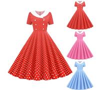 Vestido de lunares para mujer, vintage, estilo rockabilly, cuello en V, manga corta, casual, acampanado, vestido de cóctel, fiesta, fiesta de los años 50, vestido de noche de graduación