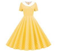 Vestido de lunares para mujer, vintage, estilo rockabilly, cuello en V, manga corta, casual, acampanado, vestido de cóctel, fiesta, fiesta de los años 50, vestido de noche de graduación