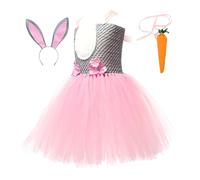 Vestido de malla sin mangas, vestidos de verano para niñas pequeñas con diadema de conejo, ropa de cosplay de princesa para Pascua, reunión, juego de rol