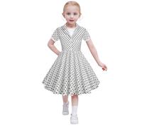 Vestido de manga corta con estampado de lunares de los años cincuenta, aspecto retro, vestido casual para niñas, silueta acampanada, ropa de fiesta para niños, atuendo vintage, 05#_blanco, 3-4 años