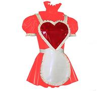 Vestido de manga corta con volantes y cuello alto para mujer, vestido plisado con cremallera trasera y bonito delantal blanco, uniforme de cosplay de sirvienta, rojo, talla 5XL
