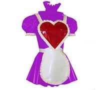 Vestido de manga corta con volantes y cuello alto para mujer, vestido plisado con cremallera trasera y bonito delantal blanco, uniforme de cosplay de sirvienta, morado rosa, XL