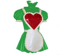 Vestido de manga corta con volantes y cuello alto para mujer, vestido plisado con cremallera trasera y bonito delantal blanco, uniforme de cosplay de sirvienta, verde, S