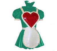 Vestido de manga corta con volantes y cuello alto para mujer, vestido plisado con cremallera trasera, mini vestido con bonito delantal blanco, uniforme de cosplay, color verde pavo real, talla 4XL