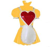 Vestido de manga corta con volantes y cuello alto para mujer, vestido plisado con cremallera trasera y bonito delantal blanco, uniforme de cosplay de sirvienta, amarillo, 6XL