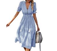 Vestido De Manga Corta De Moda para Mujer Vestido De Rayas De Verano Vestido De Temperamento