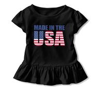 Vestido de manga corta fabricado en Estados Unidos para niños, 100% algodón, con volantes, Negro, 5-6X