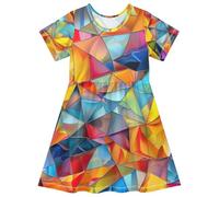 Vestido de manga corta para niñas, con patrón de vidrieras, acampanado, casual, vestido de verano, talla 2T, Stained Glass Pattern , 7-8 años