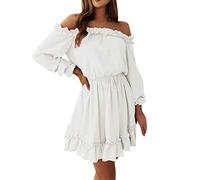 Vestido de manga de cuello recto falda volantes vestido delgado sexy a juego vestido de gasa de longitud media vestido blanco para mujer corto, A3-blanco., S