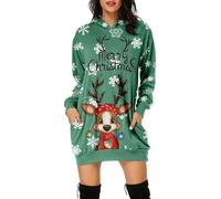 Vestido de manga larga con capucha para mujer, con estampado de Merry Christmas, con bolsillos, Verde militar., L