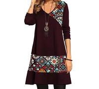 Vestido De Manga Larga con Cuello En V Estampado con Costuras Irregulares OtoñO E Invierno