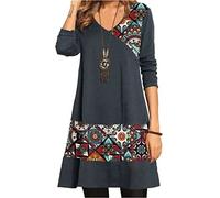 Vestido De Manga Larga con Cuello En V Estampado con Costuras Irregulares OtoñO E Invierno