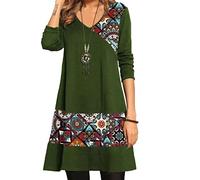 Vestido De Manga Larga con Cuello En V Estampado con Costuras Irregulares OtoñO E Invierno