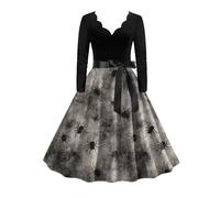 Vestido de manga larga con cuello en V para mujer, gris, L