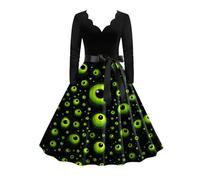 Vestido de manga larga con cuello en V para mujer, verde, M
