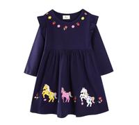Vestido de Manga Larga de otoño para niñas, Ideal para el día a día, Lindo Vestido de Punto Estilo Midi, cómodo, Colegio y Paseos, Cuello Alto, Tallas 3-10.
