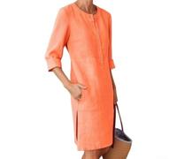 Vestido de manga larga para mujer, cuello redondo, monocolor, vestido casual recto hasta la rodilla, holgado, cómodo para el día a día, fiestas, vacaciones, blanco, vestido de manga larga para mujer
